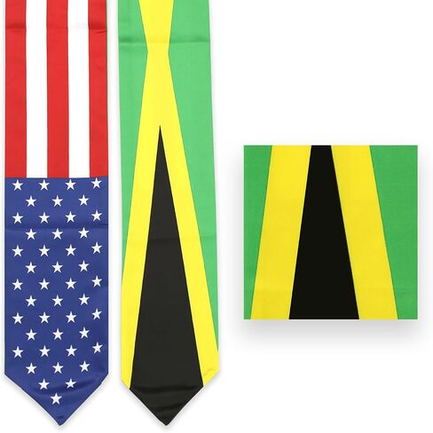 USA And Jamaica Flag Graduation Stole, Satin Embroidery Graduation Sash for International Students, 72 Inch Length. in Saudi Arabia