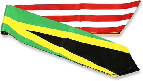 USA And Jamaica Flag Graduation Stole, Satin Embroidery Graduation Sash for International Students, 72 Inch Length. in Saudi Arabia