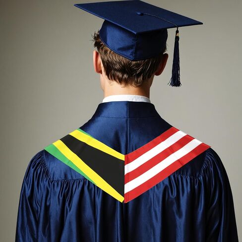 USA And Jamaica Flag Graduation Stole, Satin Embroidery Graduation Sash for International Students, 72 Inch Length. in Saudi Arabia