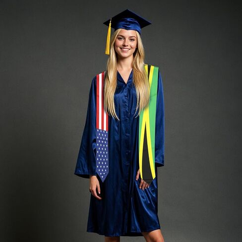 USA And Jamaica Flag Graduation Stole, Satin Embroidery Graduation Sash for International Students, 72 Inch Length. in Saudi Arabia