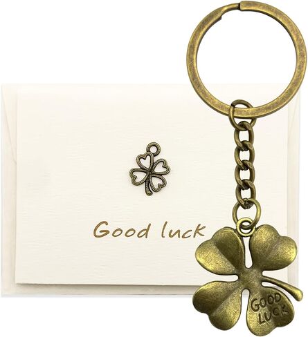 Four Leaf Clover Keychain, Good Luck keychain, 4 Leaf Clover Charm Lucky Key Chain with Good Luck Card, Lucky Gift in Saudi Arabia
