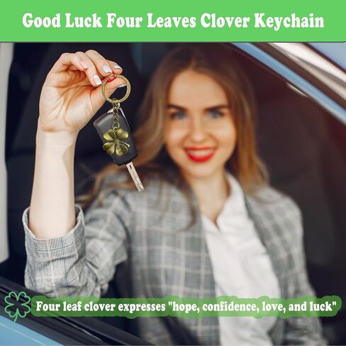 Four Leaf Clover Keychain, Good Luck keychain, 4 Leaf Clover Charm Lucky Key Chain with Good Luck Card, Lucky Gift in Saudi Arabia