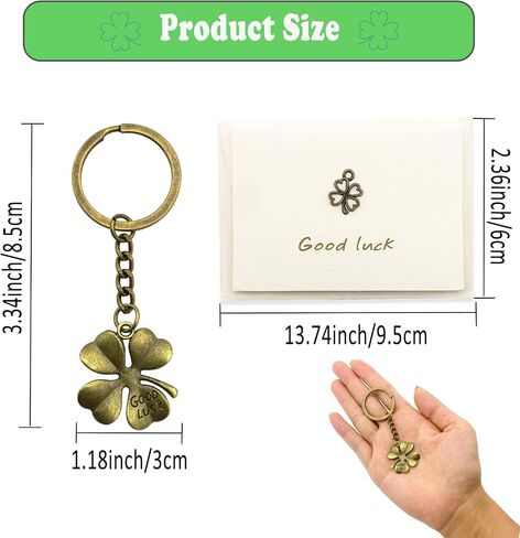 Four Leaf Clover Keychain, Good Luck keychain, 4 Leaf Clover Charm Lucky Key Chain with Good Luck Card, Lucky Gift in Saudi Arabia