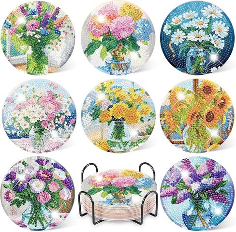 8 Pcs Diamond Art Coasters Kits, Diamond Art Kits for Adults Coasters, Beach Diamond Painting Coaster Kits, Small Diamond Painting Kits Art Craft Supplies in Saudi Arabia