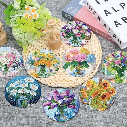 8 Pcs Diamond Art Coasters Kits, Diamond Art Kits for Adults Coasters, Beach Diamond Painting Coaster Kits, Small Diamond Painting Kits Art Craft Supplies in Saudi Arabia