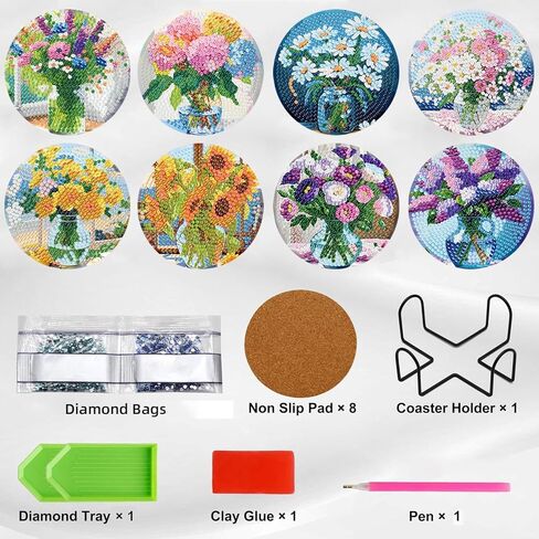 8 Pcs Diamond Art Coasters Kits, Diamond Art Kits for Adults Coasters, Beach Diamond Painting Coaster Kits, Small Diamond Painting Kits Art Craft Supplies in Saudi Arabia