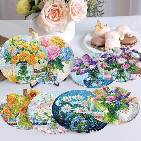 8 Pcs Diamond Art Coasters Kits, Diamond Art Kits for Adults Coasters, Beach Diamond Painting Coaster Kits, Small Diamond Painting Kits Art Craft Supplies in Saudi Arabia