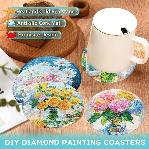 8 Pcs Diamond Art Coasters Kits, Diamond Art Kits for Adults Coasters, Beach Diamond Painting Coaster Kits, Small Diamond Painting Kits Art Craft Supplies in Saudi Arabia