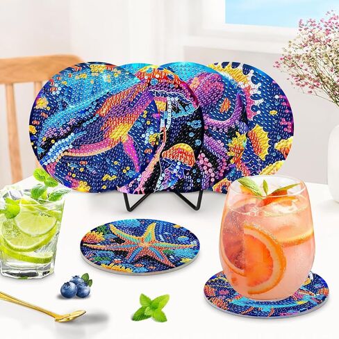 8 Pcs Diamond Art Coasters Kits, Diamond Art Kits for Adults Coasters, Beach Diamond Painting Coaster Kits, Small Diamond Painting Kits Art Craft Supplies in Saudi Arabia