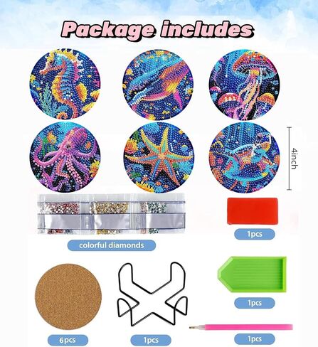 8 Pcs Diamond Art Coasters Kits, Diamond Art Kits for Adults Coasters, Beach Diamond Painting Coaster Kits, Small Diamond Painting Kits Art Craft Supplies in Saudi Arabia