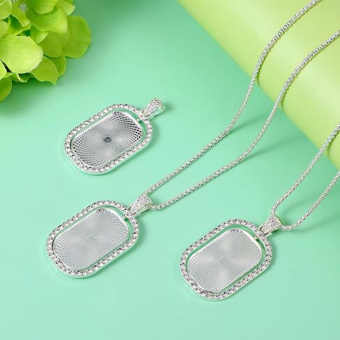 12 Pcs Sublimation Rhinestone Trays Pendant Set, Including 12 Double Sided Blank Rhinestone Bezel Trays, 12 Pcs Thick Chains with 24 Double-sided tape in Saudi Arabia