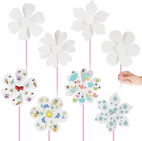 12 Pcs DIY Paper Pinwheels Bulk Make Your Own Pinwheel White Blank Paper Pinwheels Paper Craft Kits for Boys Girls Summer Activities School Group Daycare Home Project in Saudi Arabia
