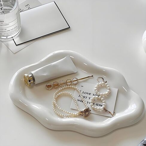Ceramic Jewellery Dish Trinket Dish Jewelry Tray Cloud Shape Tray Perfume Tray Rings/Earrings/Bracelets/Watch/Keys Tray for Valentine's Day//Mother's Day/Birthday Gift (White) in Kuwait