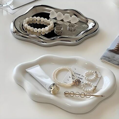 Ceramic Jewellery Dish Trinket Dish Jewelry Tray Cloud Shape Tray Perfume Tray Rings/Earrings/Bracelets/Watch/Keys Tray for Valentine's Day//Mother's Day/Birthday Gift (White) in Kuwait