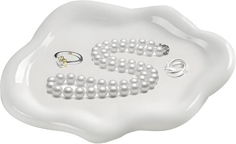 Ceramic Jewellery Dish Trinket Dish Jewelry Tray Cloud Shape Tray Perfume Tray Rings/Earrings/Bracelets/Watch/Keys Tray for Valentine's Day//Mother's Day/Birthday Gift (White) in Kuwait