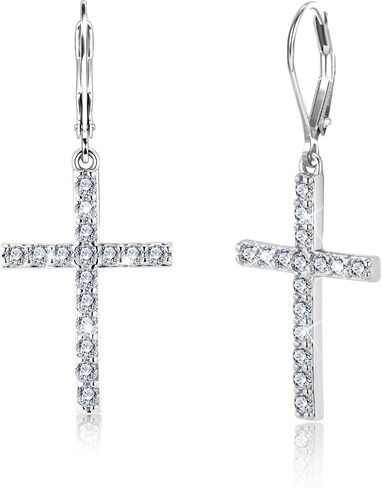 925 sterling Silver Cross Dangle أقراط للنساء 14K الذهب المطلي بالضيق البسيط CZ Cross Drop أقراط للنساء العصرية Leverback Leverback in Saudi Arabia