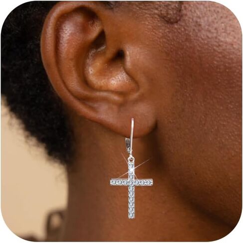 925 sterling Silver Cross Dangle أقراط للنساء 14K الذهب المطلي بالضيق البسيط CZ Cross Drop أقراط للنساء العصرية Leverback Leverback in Saudi Arabia