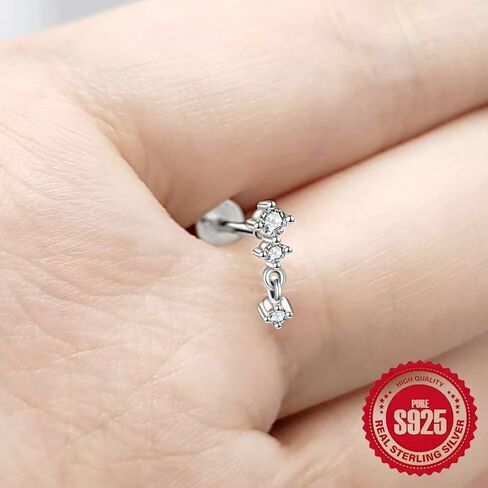 الفضة الاسترليني 925 حلق الظهر المسطح للنساء 1pc 16g الحلزونية مثقبة للمجوهرات تدفق الغضروف في حلق Tragus tragus داخليًا إلى الأمام. in Kuwait