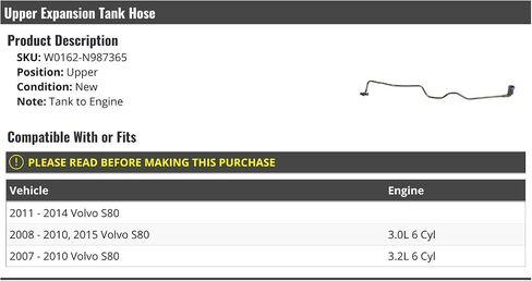 Upper Radiator Coolant Overflow Expansion Tank Hose - Compatible with 2007-2015 Volvo S80 in Saudi Arabia