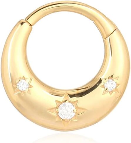 Lantine 8mm Moon Septum Ring Cz Sun Daith, Helix, Tragus Rook Piercing Jewelry 925 Sterling Silver 16G Hinged Clicker Cartilage Hoops Earrings in Saudi Arabia