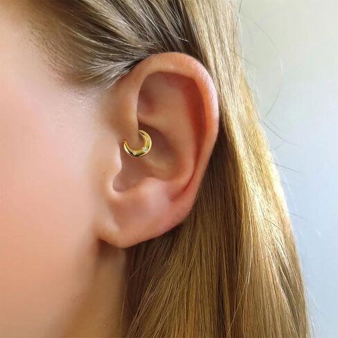 Lantine 8mm Moon Septum Ring Cz Sun Daith, Helix, Tragus Rook Piercing Jewelry 925 Sterling Silver 16G Hinged Clicker Cartilage Hoops Earrings in Saudi Arabia