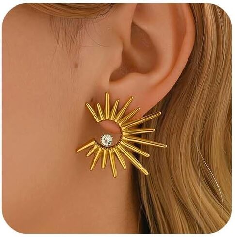 18K Gold Plated Chunky Geometric Irregular Hoop Earrings for Women Stainless Steel Vintage Twist Hoop Earrings Hypoallergenic Statement Dangle Earrings Jewelry in Kuwait
