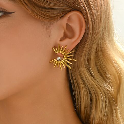 18K Gold Plated Chunky Geometric Irregular Hoop Earrings for Women Stainless Steel Vintage Twist Hoop Earrings Hypoallergenic Statement Dangle Earrings Jewelry in Kuwait