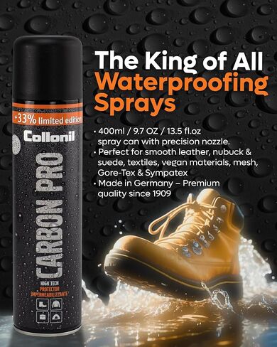 Collonil Carbon Pro Shoe Protector Spray Waterproof Spray for Shoes, Boots, Uggs and More Shoe Types | for Nubuk, Mesh, Leather, Plastic, Suede & More Materials | 400ml / 9.7 OZ in Saudi Arabia