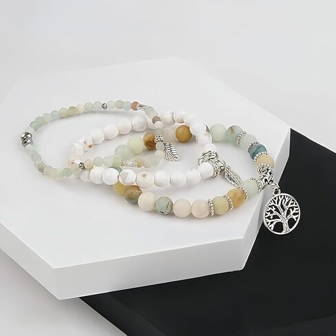 أساور شجرة الحياة من Jardme وأساور مطرزة بالحجر الطبيعي للنساء أساور كريستالية للشفاء - أساور يوجا ممتدة أساور شقرا، هدايا عيد ميلاد للنساء in Kuwait