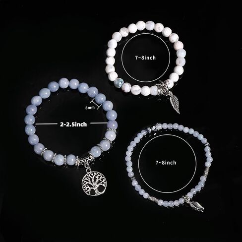 أساور شجرة الحياة من Jardme وأساور مطرزة بالحجر الطبيعي للنساء أساور كريستالية للشفاء - أساور يوجا ممتدة أساور شقرا، هدايا عيد ميلاد للنساء in Kuwait