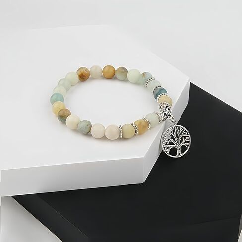 أساور شجرة الحياة من Jardme وأساور مطرزة بالحجر الطبيعي للنساء أساور كريستالية للشفاء - أساور يوجا ممتدة أساور شقرا، هدايا عيد ميلاد للنساء in Kuwait