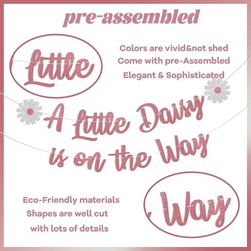 Daisy Baby Shower Decorations - A Little Daisy is on The Way Banner, Welcome Baby Girls Decor, Daisy Theme Baby Shower Gender Reveal Decor, Spring Wildflower Birthday Party Decorations Silver Glitter in Saudi Arabia