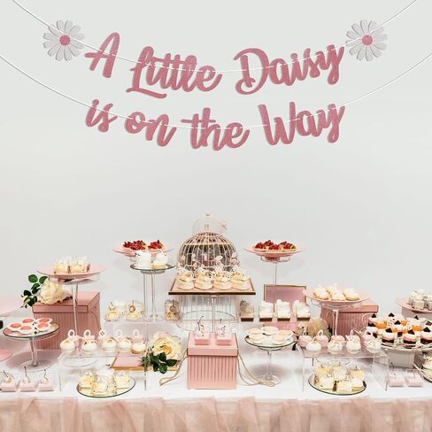 Daisy Baby Shower Decorations - A Little Daisy is on The Way Banner, Welcome Baby Girls Decor, Daisy Theme Baby Shower Gender Reveal Decor, Spring Wildflower Birthday Party Decorations Silver Glitter in Saudi Arabia