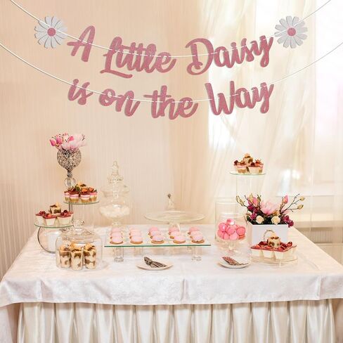 Daisy Baby Shower Decorations - A Little Daisy is on The Way Banner, Welcome Baby Girls Decor, Daisy Theme Baby Shower Gender Reveal Decor, Spring Wildflower Birthday Party Decorations Silver Glitter in Saudi Arabia