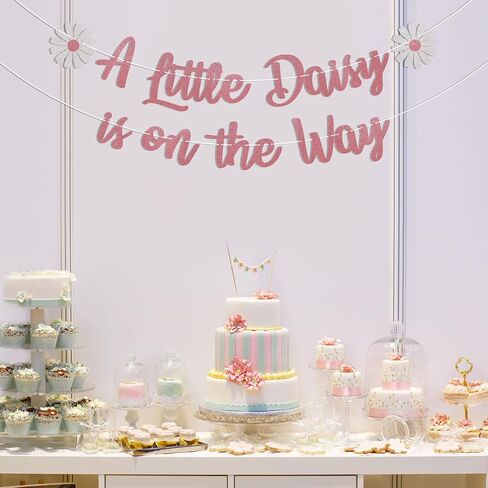 Daisy Baby Shower Decorations - A Little Daisy is on The Way Banner, Welcome Baby Girls Decor, Daisy Theme Baby Shower Gender Reveal Decor, Spring Wildflower Birthday Party Decorations Silver Glitter in Saudi Arabia