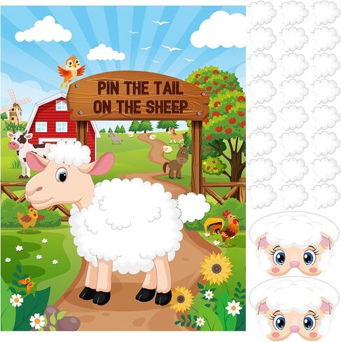 Faccito Farm Animal Games Pin The Beak on The Chicken Barnyard Birthday Party Decorations Farm Poster Games with 24 Stickers Eye Mask for Kids Family School Activities Birthday Party Decor Supplies in Kuwait