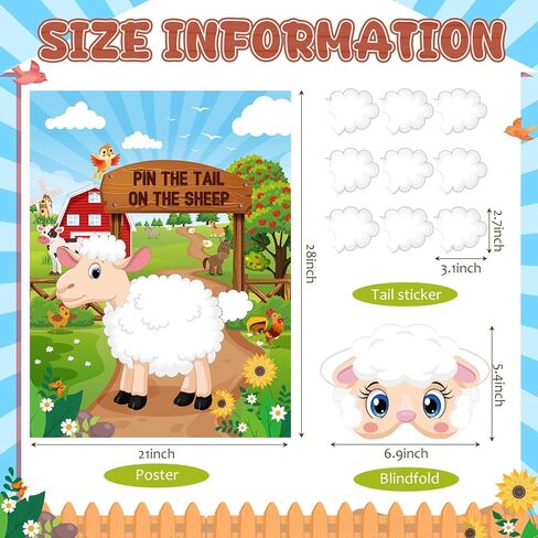 Faccito Farm Animal Games Pin The Beak on The Chicken Barnyard Birthday Party Decorations Farm Poster Games with 24 Stickers Eye Mask for Kids Family School Activities Birthday Party Decor Supplies in Kuwait