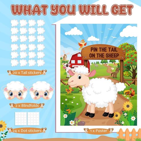Faccito Farm Animal Games Pin The Beak on The Chicken Barnyard Birthday Party Decorations Farm Poster Games with 24 Stickers Eye Mask for Kids Family School Activities Birthday Party Decor Supplies in Kuwait