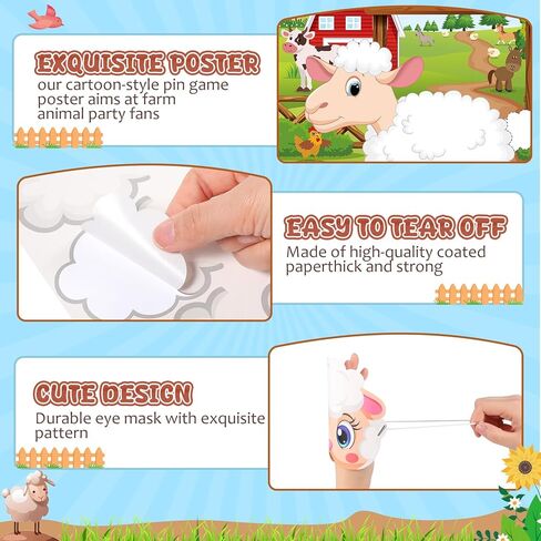 Faccito Farm Animal Games Pin The Beak on The Chicken Barnyard Birthday Party Decorations Farm Poster Games with 24 Stickers Eye Mask for Kids Family School Activities Birthday Party Decor Supplies in Kuwait