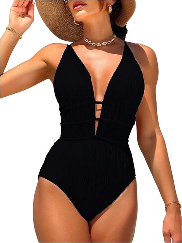 Wdirara Women's Deep V Dece Veace قطعة واحدة من ملابس السباحة in Saudi Arabia