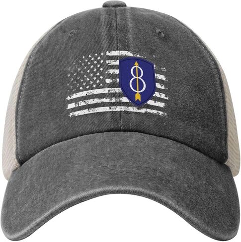 الجيش الثامن مشاة القسم الولايات المتحدة الأمريكية أمريكا العلم القابل للتعديل رعاة البقر شبك البيسبول قبعة للجنسين في الهواء الطلق trucker hat8 in Kuwait