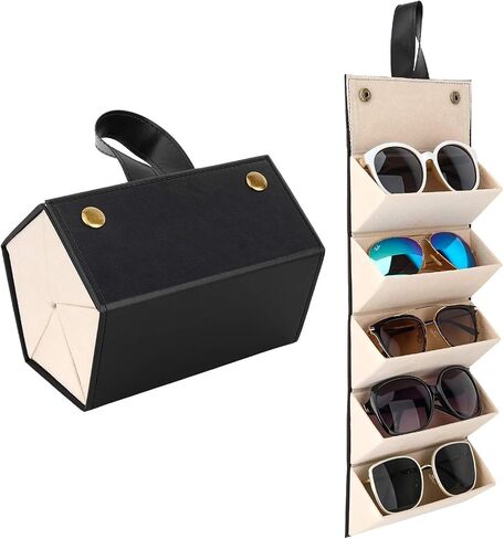 5-Slot Travel Sunglasses Organizer, Foldable Eyeglasses Case, Portable Eyewear Storage for Men & Women in Saudi Arabia