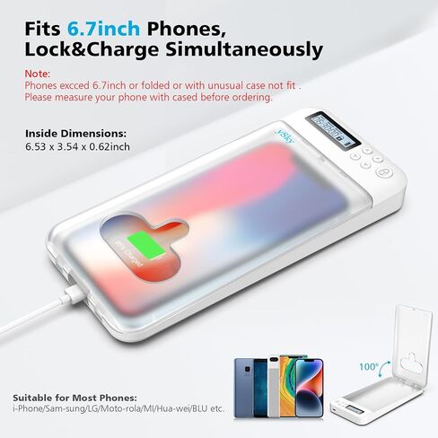 مربع قفل الهاتف المحدد لهواتف iPhone وهواتف 6.7 بوصة ، مربع خزانة سجن الهاتف المحمول مع مؤقت منع إدمان الهاتف | افصل من الهواتف وألعاب الفيديو ووسائل التواصل الاجتماعي لتحقيق الأهداف البيضاء in Kuwait