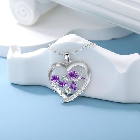 Diamond Birth Flower Necklace for Women 925 Sterling Silver Birth Month Flower in Heart Pendant with Lab Grown Diamond Jewelry Gifts for Her in Saudi Arabia