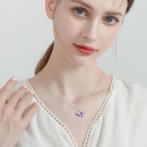 Diamond Birth Flower Necklace for Women 925 Sterling Silver Birth Month Flower in Heart Pendant with Lab Grown Diamond Jewelry Gifts for Her in Saudi Arabia