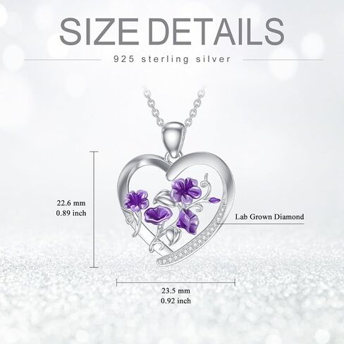 Diamond Birth Flower Necklace for Women 925 Sterling Silver Birth Month Flower in Heart Pendant with Lab Grown Diamond Jewelry Gifts for Her in Saudi Arabia