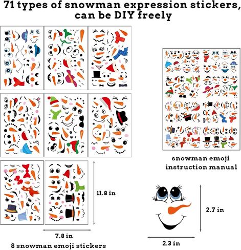 71 PCS Snowman Face ملصقات للحرف اليدوية - شارات Snowman Face للحلي ، ملصقات عيد الميلاد للكؤوس ، أكواب ، الجرار ، شارات Craft Holiday لزخارف عيد الميلاد (8 أوراق) in Kuwait