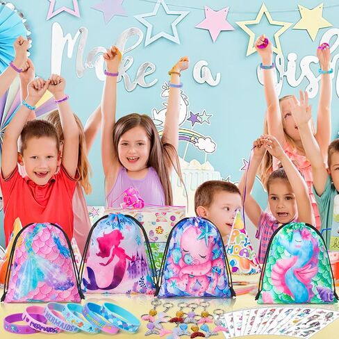 Winrayk 12 Sets Unicorn Party Favors Birthday Supplies for Girls, Drawstring Bag Glow Tattoo Sticker Silicone Bracelet Keychain, Goodie Bag Stuffer Filler Kids Rainbow Unicorn Party Supplies Decor in Saudi Arabia