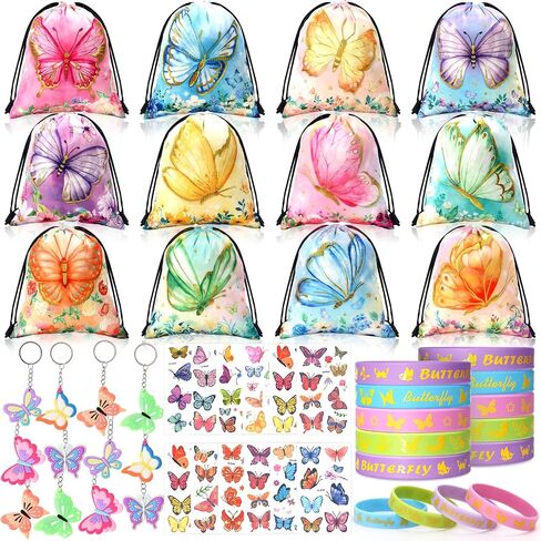 Winrayk 12 Sets Unicorn Party Favors Birthday Supplies for Girls, Drawstring Bag Glow Tattoo Sticker Silicone Bracelet Keychain, Goodie Bag Stuffer Filler Kids Rainbow Unicorn Party Supplies Decor in Saudi Arabia