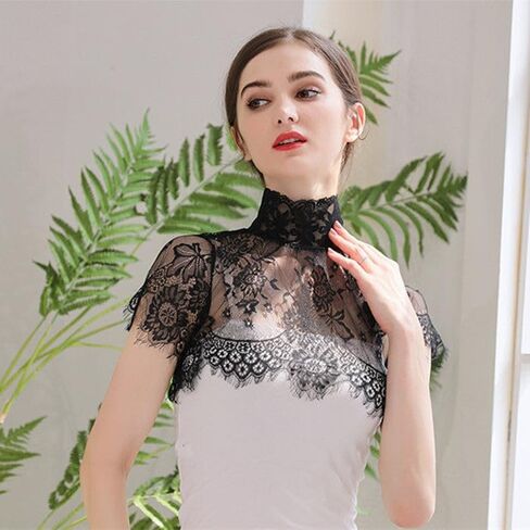 LACESOGOOD كاذب ذوي الياقات الدانتيل القابلة للفصل للنساء زهرة سوداء نصف قميص غطاء الرقبة وهمية (م ، أسود) in Saudi Arabia